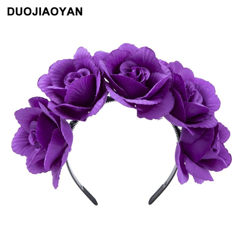 Wholesale Carnival artificial fabric rose purple green big flower headband